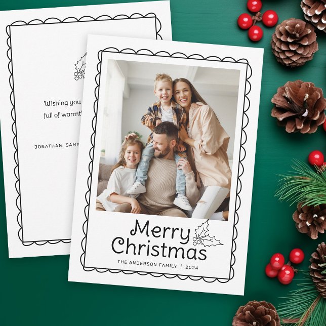 Whimsical Hand Drawn Scallop Frame Photo Christmas Holiday Card (Creator Uploaded)