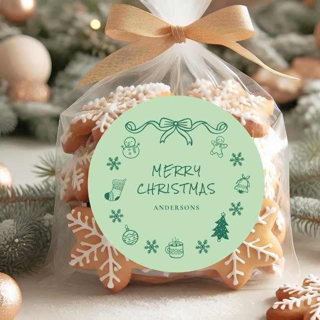 Whimsical Hand Drawn Scribble Christmas  Classic Round Sticker (Creator Uploaded)