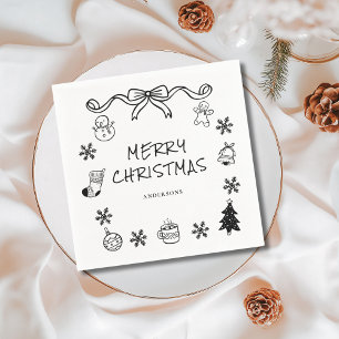 Whimsical Hand Drawn Scribble Christmas Napkin