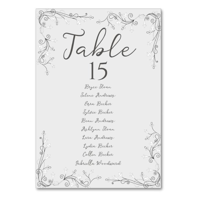 Whimsical Hand Drawn Script Wedding Seating Plan Table Number (Back)
