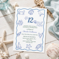 Whimsical Hand Drawn Sea Life 12th Birthday Party