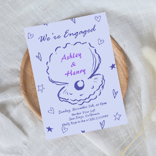 Whimsical Hand Drawn Shell Beach Engagement Party Invitation
