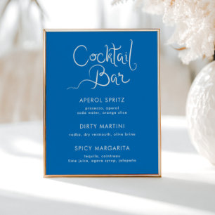 Whimsical Hand Drawn Shell Blue Cocktail Bar Poster