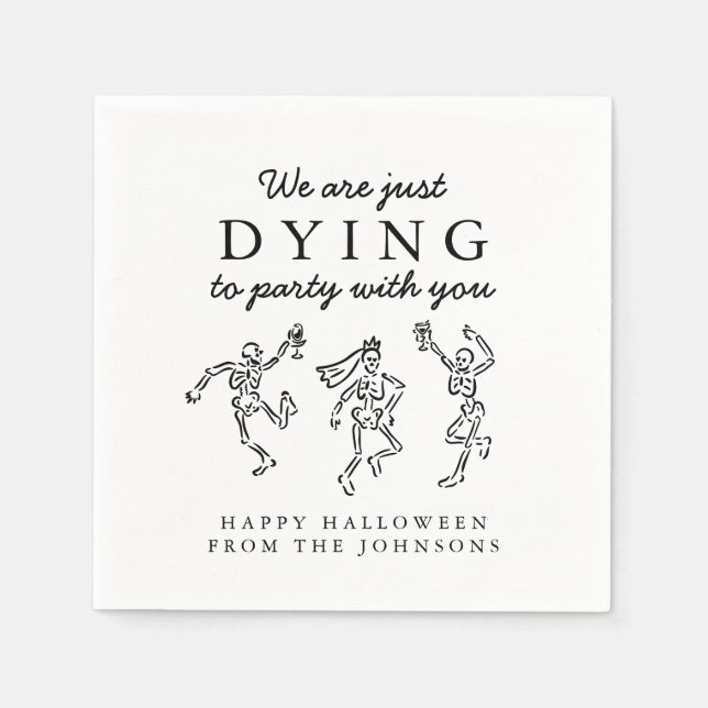 Whimsical Hand Drawn Skeletons Halloween Party Napkin (Front)