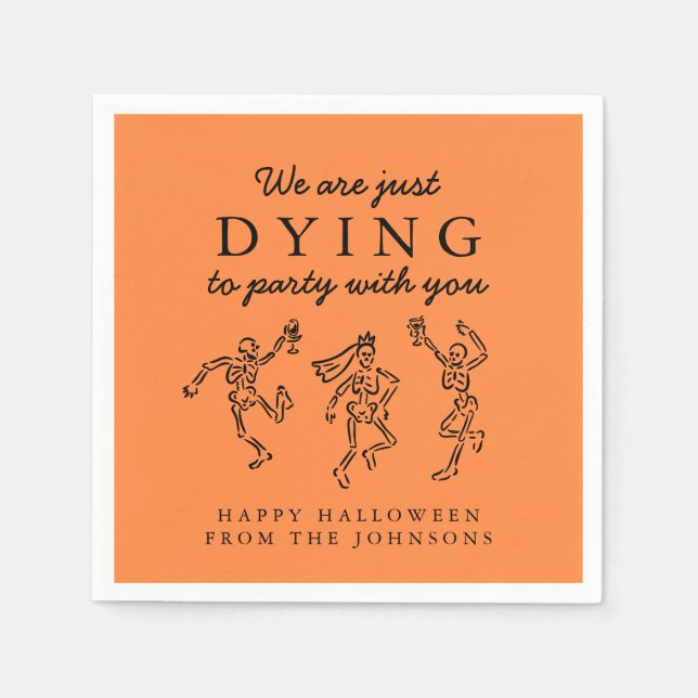 Whimsical Hand Drawn Skeletons Halloween Party Napkin (Front)