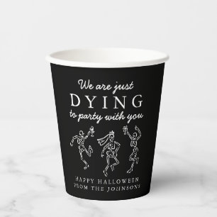 Whimsical Hand Drawn Skeletons Halloween Party Paper Cups