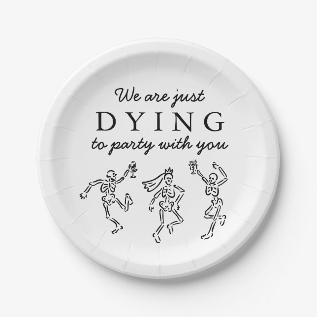 Whimsical Hand Drawn Skeletons Halloween Party Paper Plate (Front)