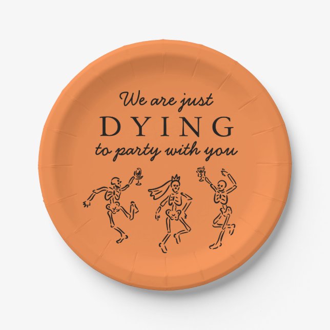 Whimsical Hand Drawn Skeletons Halloween Party Paper Plate (Front)