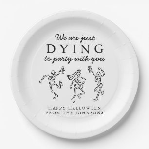 Whimsical Hand Drawn Skeletons Halloween Party Paper Plate