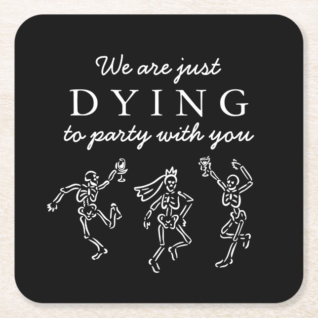 Whimsical Hand Drawn Skeletons Halloween Party Square Paper Coaster (Front)