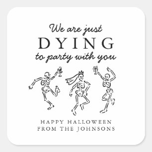Whimsical Hand Drawn Skeletons Halloween Party Square Sticker