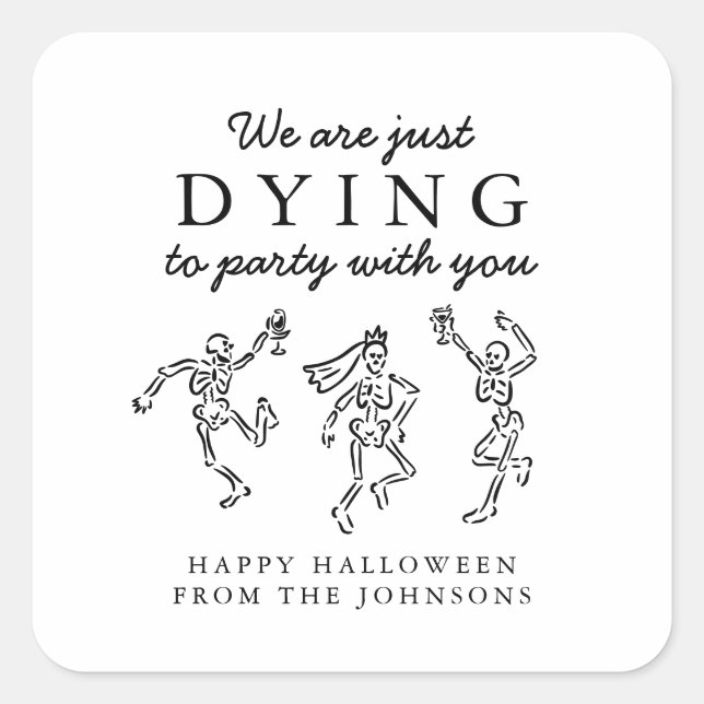 Whimsical Hand Drawn Skeletons Halloween Party Square Sticker (Front)