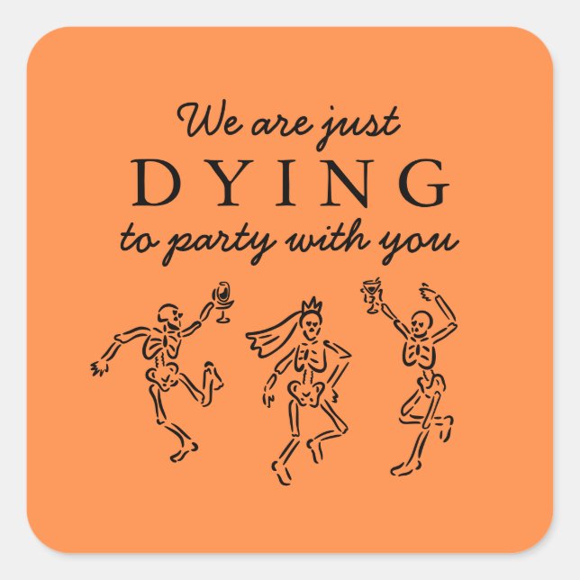 Whimsical Hand Drawn Skeletons Halloween Party Square Sticker (Front)