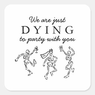 Whimsical Hand Drawn Skeletons Halloween Party Square Sticker