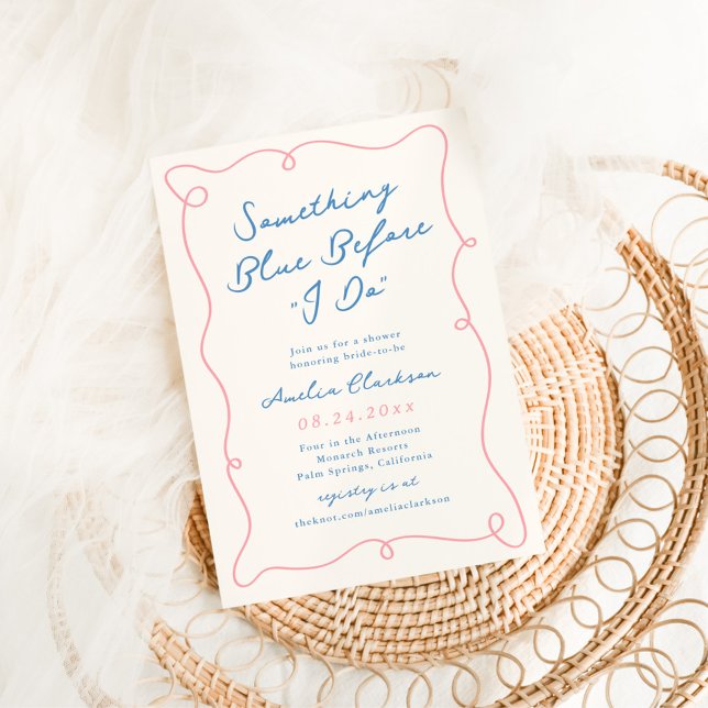 Whimsical Hand Drawn Something Blue Bridal Shower Invitation (Creator Uploaded)