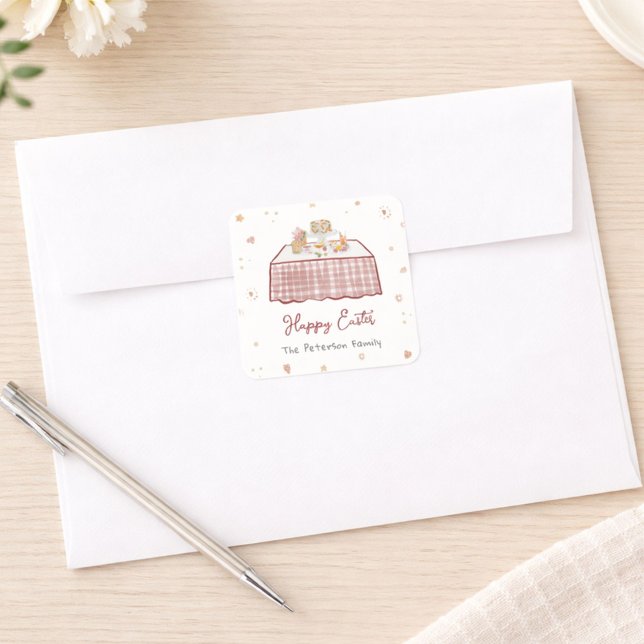 Whimsical Hand Drawn Spring Easter Brunch Square Sticker (Creator Uploaded)