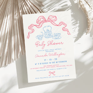 Whimsical Hand Drawn Tea Bow Baby Shower  Invitation