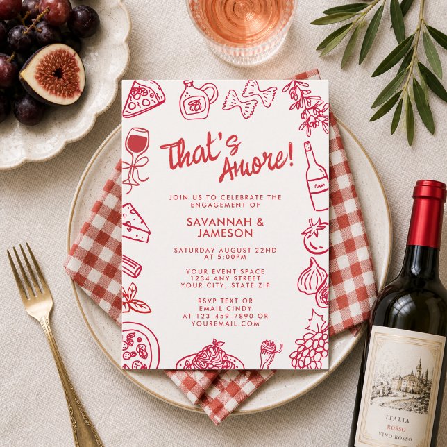 Whimsical Hand Drawn That's Amore Engagement Party Invitation (Creator Uploaded)