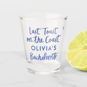 Whimsical hand drawn toast toast on the coast shot glass