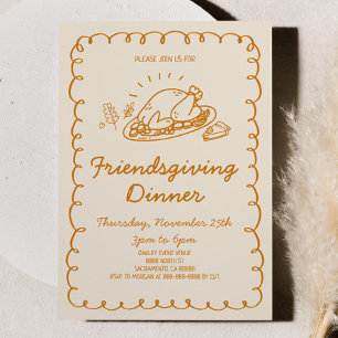 Whimsical Hand Drawn Turkey Friendsgiving Dinner Invitation