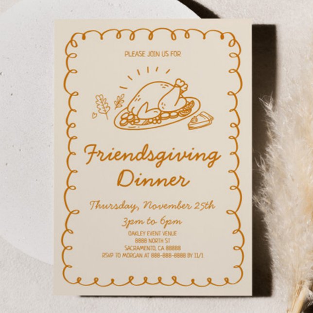 Whimsical Hand Drawn Turkey Friendsgiving Dinner Invitation (Creator Uploaded)