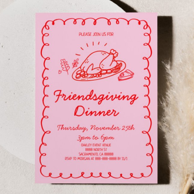 Whimsical Hand Drawn Turkey Friendsgiving Dinner Invitation (Creator Uploaded)
