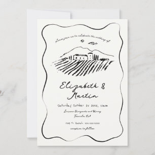 Whimsical Hand Drawn Vineyard Wavy Border Wedding Invitation