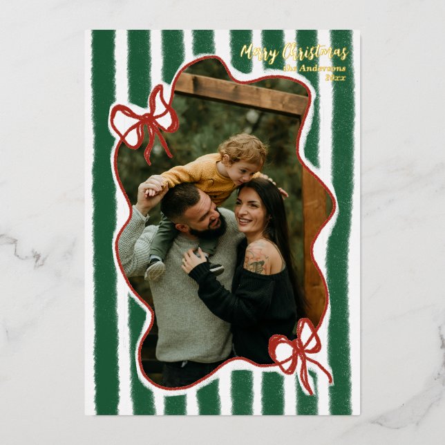 Whimsical Hand Drawn Vintage Red Green Ribbon Bow (Front)