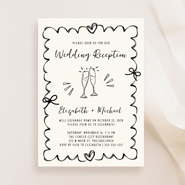 Whimsical Hand Drawn Wavy Frame Wedding Reception Invitation (Whimsical Hand Drawn Wavy Frame Wedding Reception Invitation)