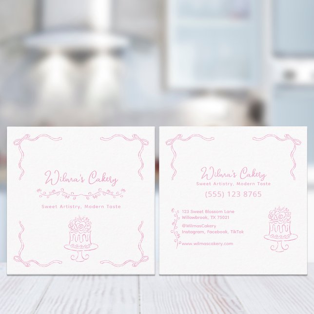 Whimsical Hand Drawn Wedding Cake Bakary Business Square Business Card (Creator Uploaded)