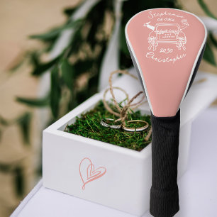 Whimsical Hand Drawn Wedding Car Just Married Golf Head Cover