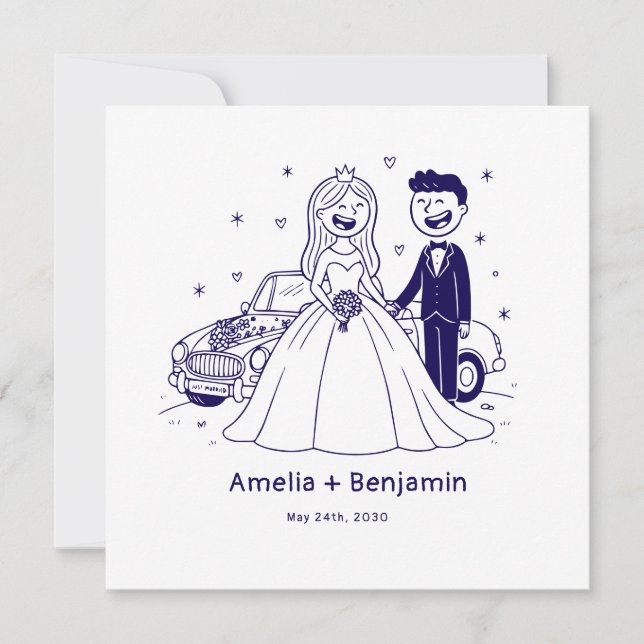 Whimsical Hand Drawn Wedding Couple | Wedding  (Front)