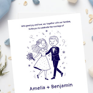 Whimsical Hand Drawn Wedding Couple   Wedding  Invitation