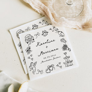 Whimsical Hand Drawn Wedding Doodles Napkin