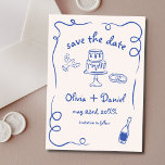 Whimsical Hand Drawn Wedding French Navy Blue Save The Date<br><div class="desc">Set the tone for your wedding with this whimsical hand-drawn save the date photo card! Featuring delicate, artistic details and a personalised photo, this design beautifully blends creativity and charm. The soft, elegant typography enhances the romantic theme, while the customisable details ensure it aligns perfectly with your special day. Ideal...</div>