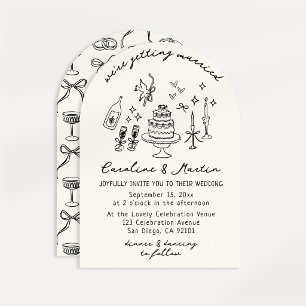 Whimsical, hand drawn wedding invitation