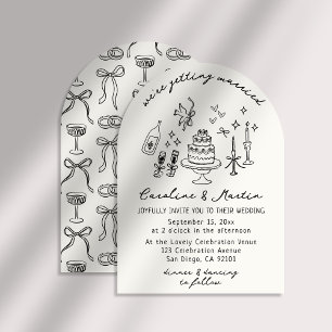 Whimsical, hand drawn wedding invitation