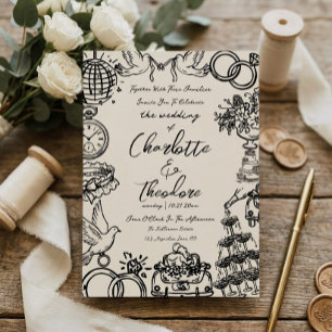Whimsical Hand-Drawn Wedding Invitation   Creative