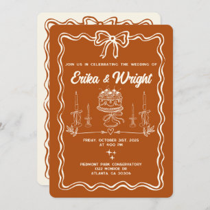 Whimsical Hand Drawn Wedding Invitation Cute Bows