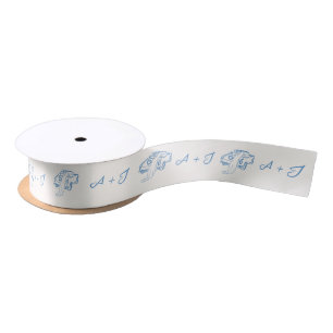 Whimsical Hand Drawn Wedding Navy Blue Satin Ribbon