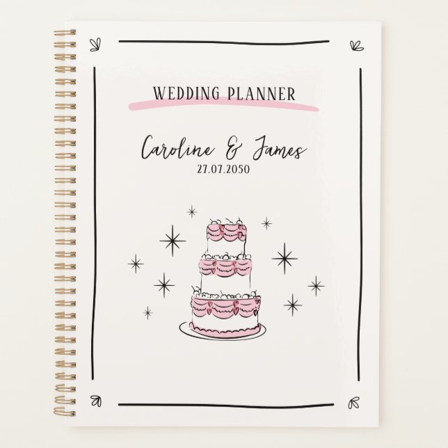 Whimsical Hand-Drawn Wedding Planner with Cake  (Front)