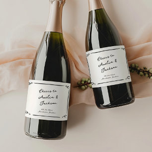 Whimsical Hand Drawn Wedding Sparkling Wine Label