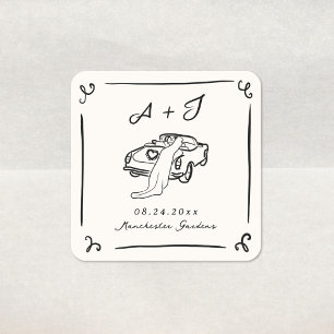 Whimsical Hand Drawn Wedding Square Sticker