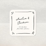 Whimsical Hand Drawn Wedding Square Sticker<br><div class="desc">This adorable design features hand drawn elements and a whimsical bold text.</div>