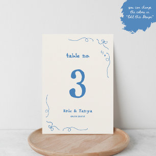 Whimsical Hand Drawn Wedding Table Number Sign