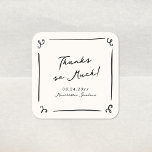 Whimsical Hand Drawn Wedding Thank You Square Sticker<br><div class="desc">This adorable design features hand drawn elements and a whimsical bold text.</div>