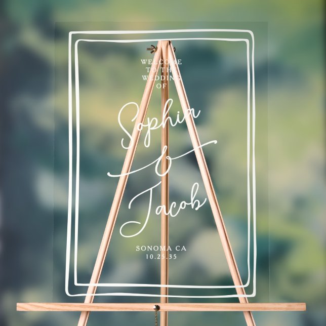 Whimsical Hand Drawn Wedding Welcome Acrylic Sign (Neutral)