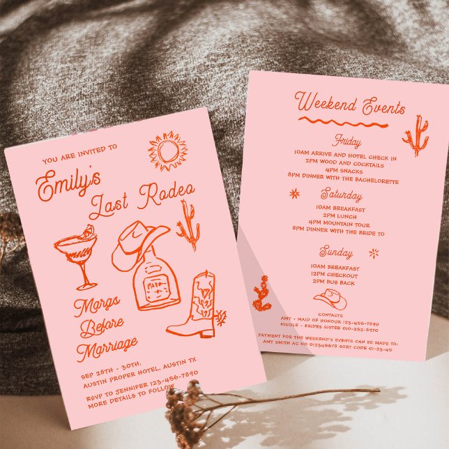 Whimsical Hand Drawn Western Bachelorette Party Invitation (Creator Uploaded)