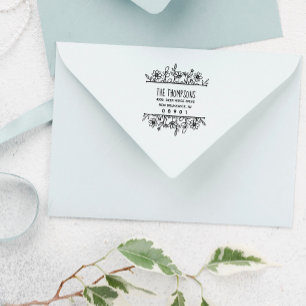 Whimsical Hand-Drawn Wildflowers Greenery Rubber Stamp