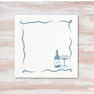 Whimsical Hand Drawn Wine Wedding Chic Dusty Blue Napkin